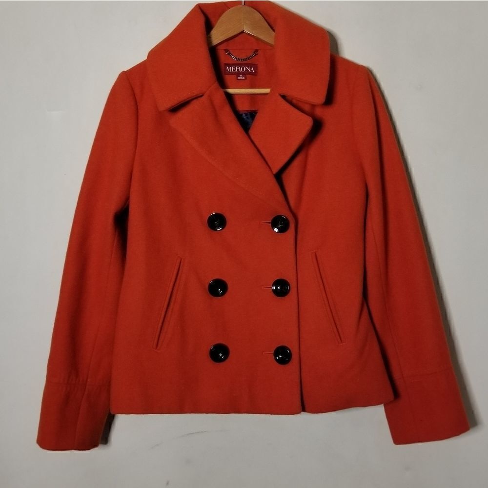 Merona wool blend winter coat orange Women's size medium double breasted